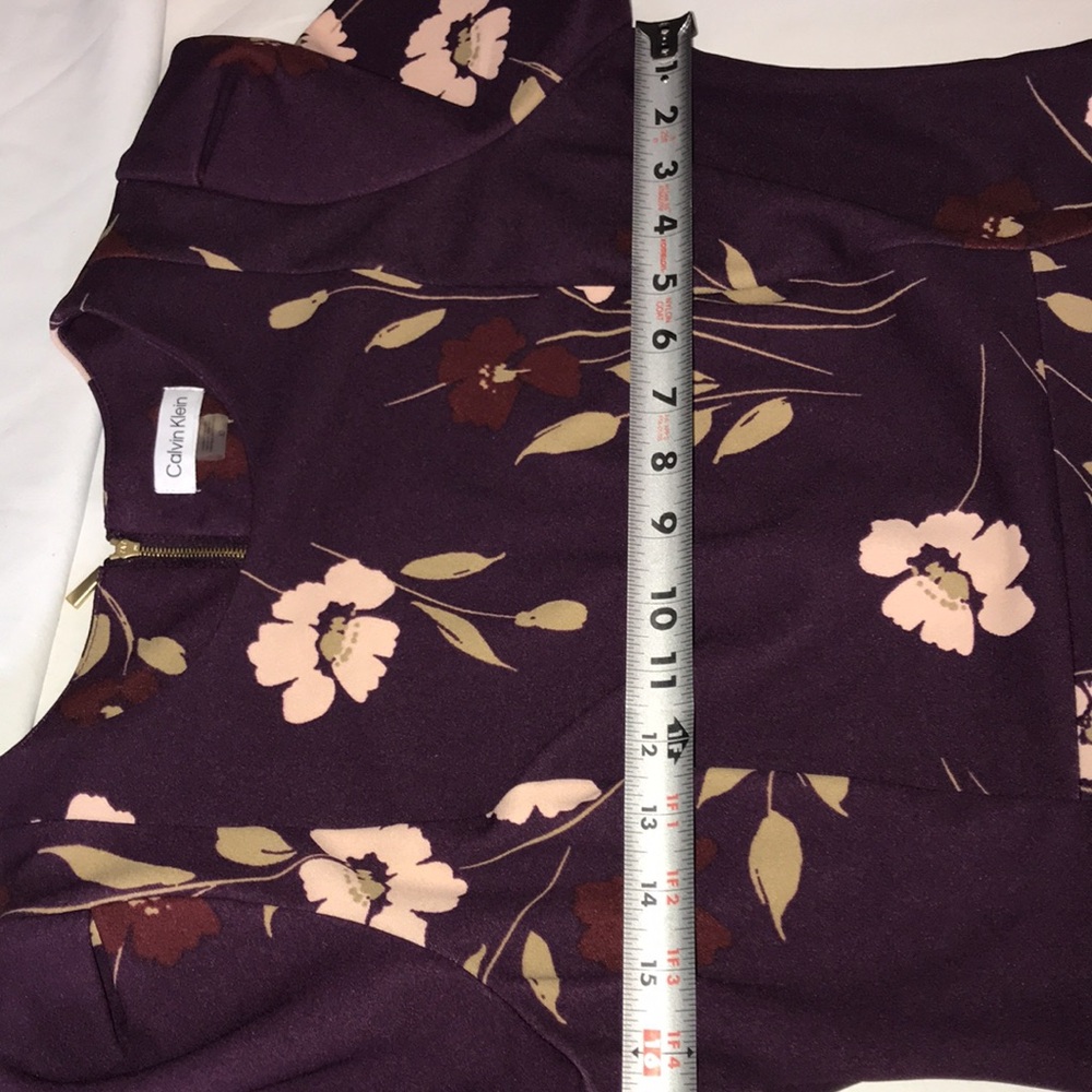 Women’s CALVIN KLEIN Plum Floral Print Casual Bodycon Midi Sheath Dress Sz 10 - Picture 9 of 12